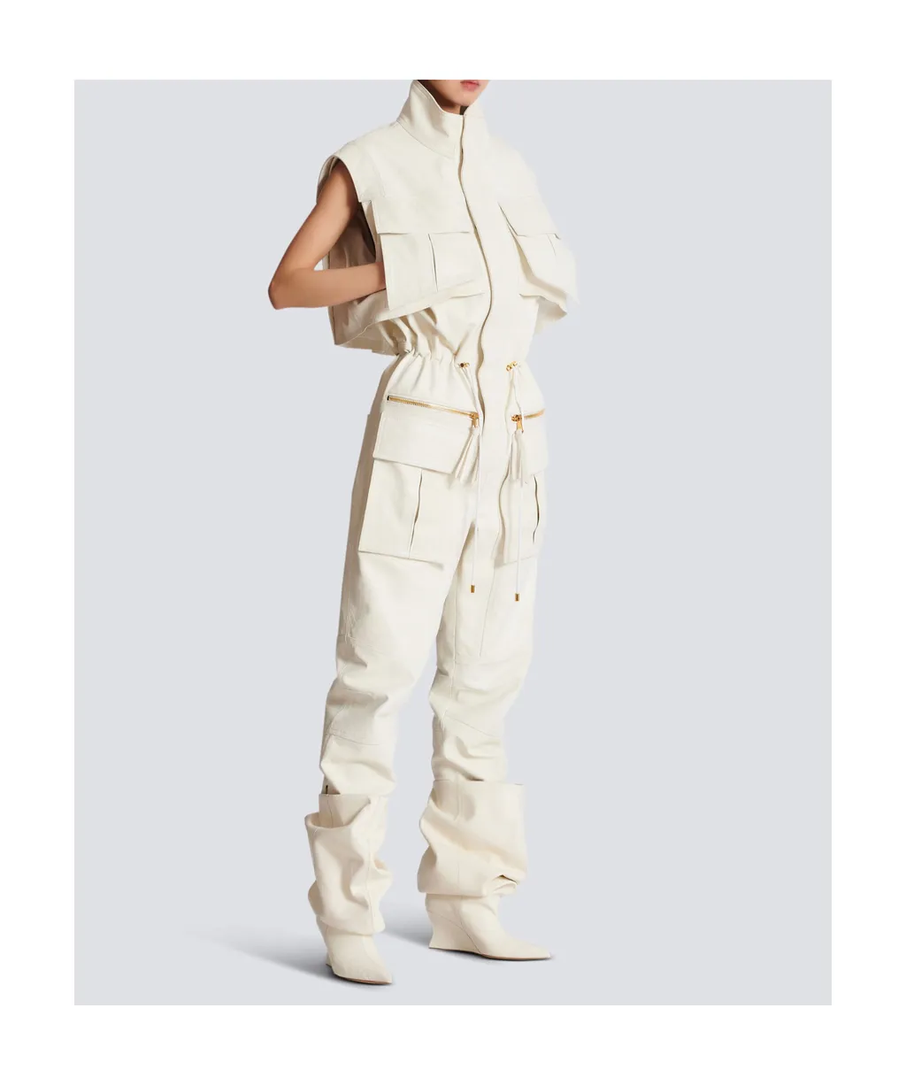 Sleeveless Lambskin Jumpsuit