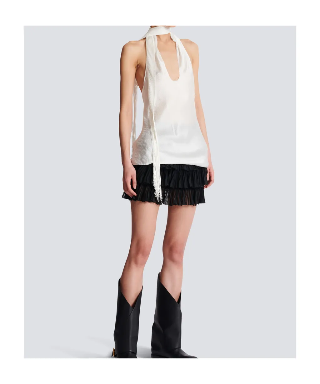 Backless Fringed Satin Top