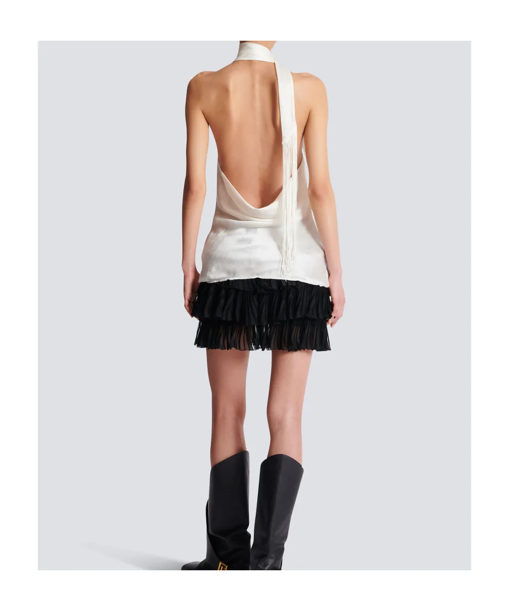 Backless Fringed Satin Top