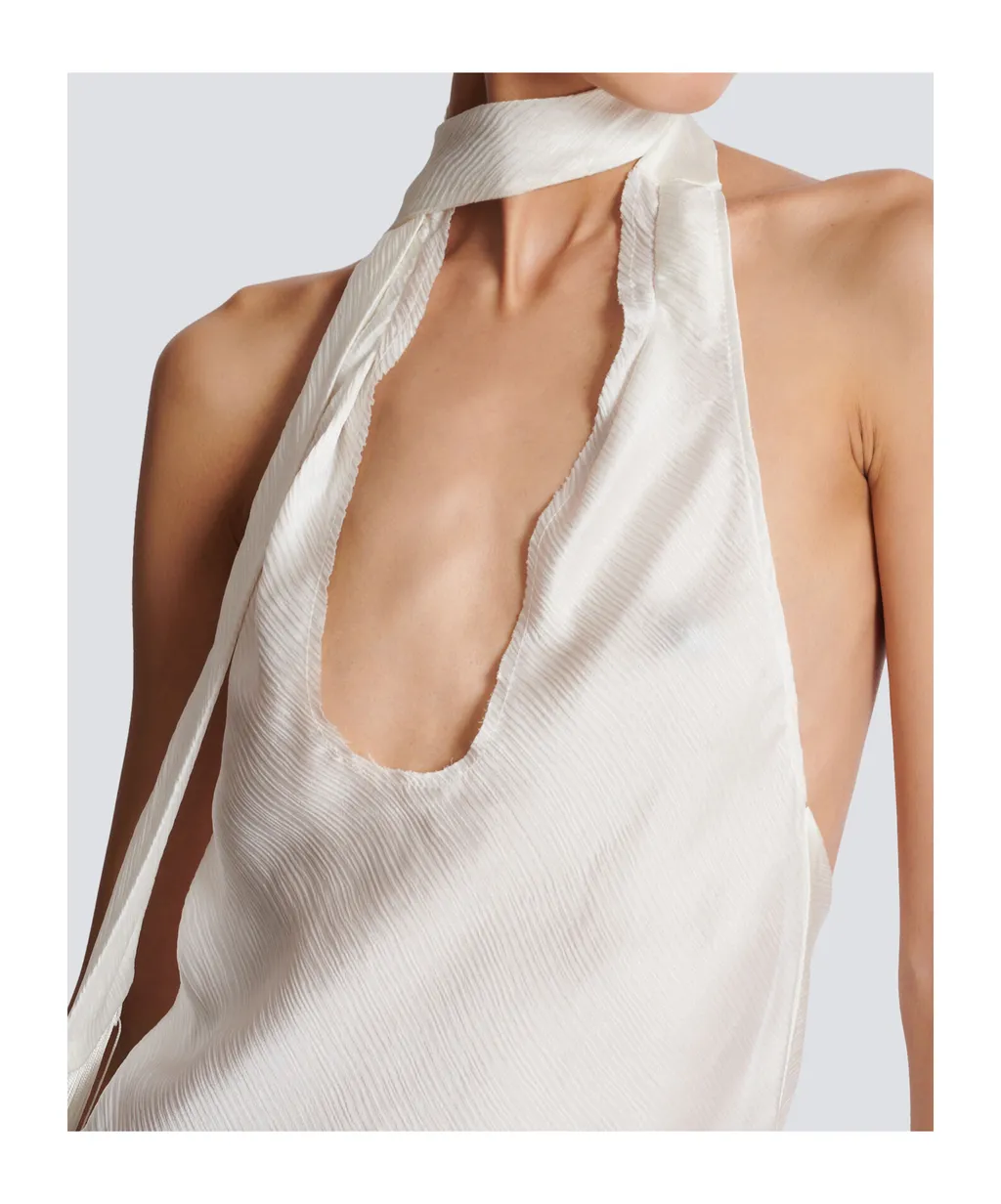 Backless Fringed Satin Top