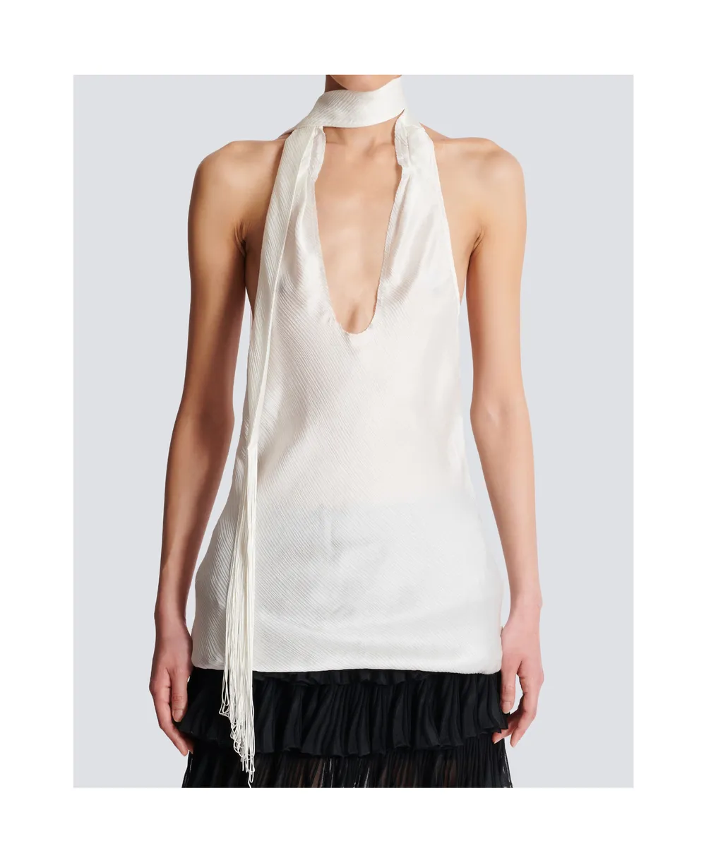 Backless Fringed Satin Top