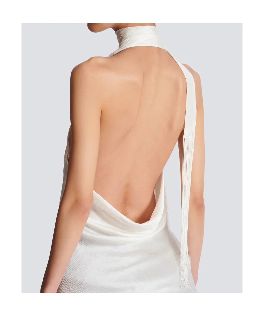 Backless Fringed Satin Top