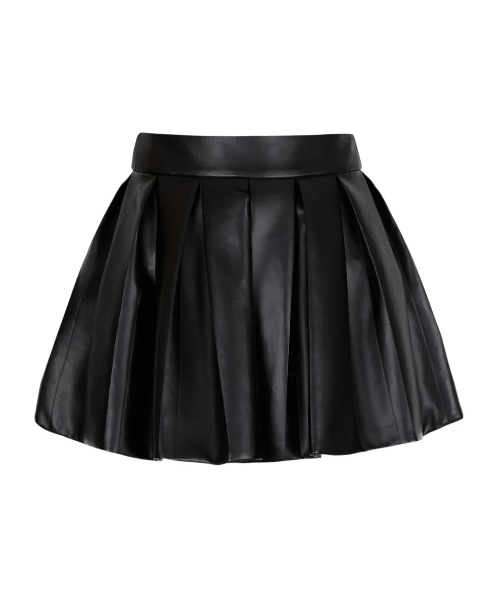 Short Pleated Faux Leather Skirt
