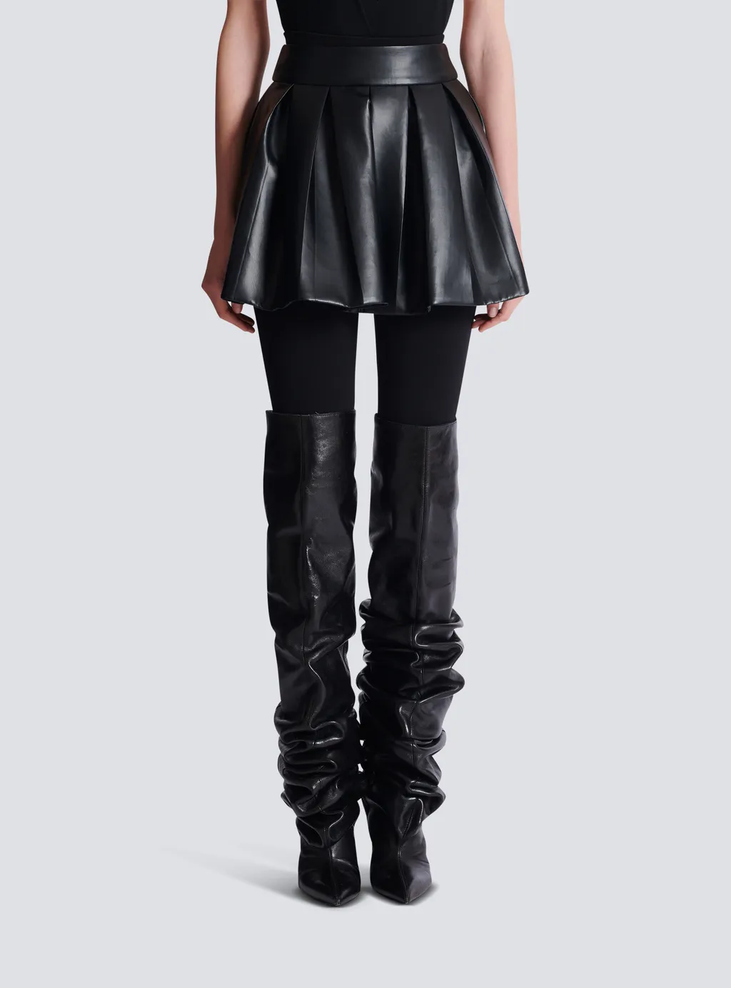 Short Pleated Faux Leather Skirt