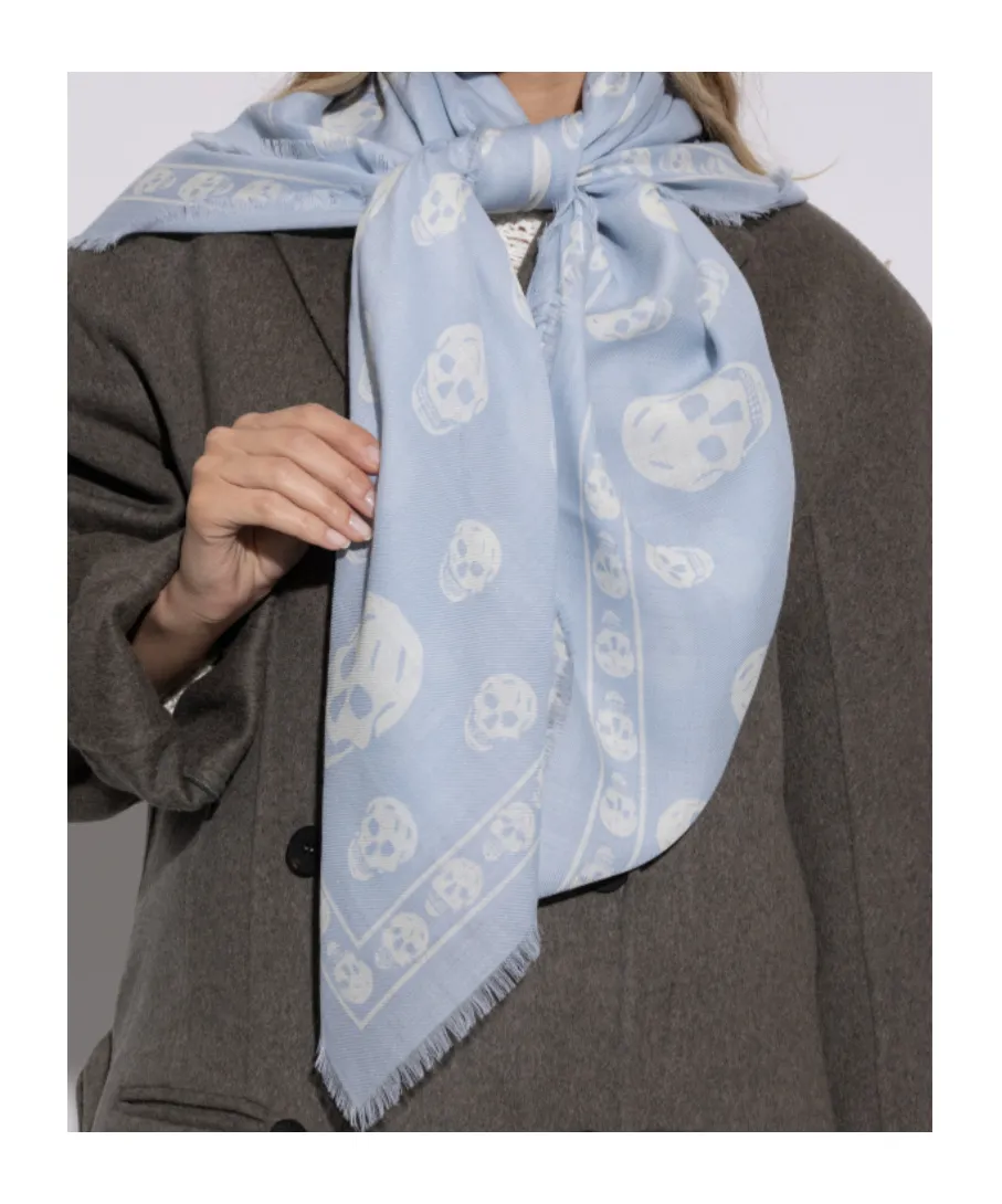 Alexander Mcqueen Skull Printed Fringed Edge Scarf