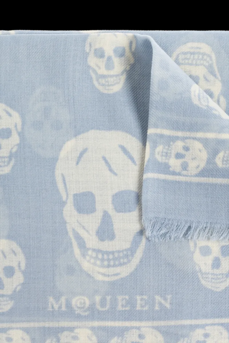 Alexander Mcqueen Skull Printed Fringed Edge Scarf
