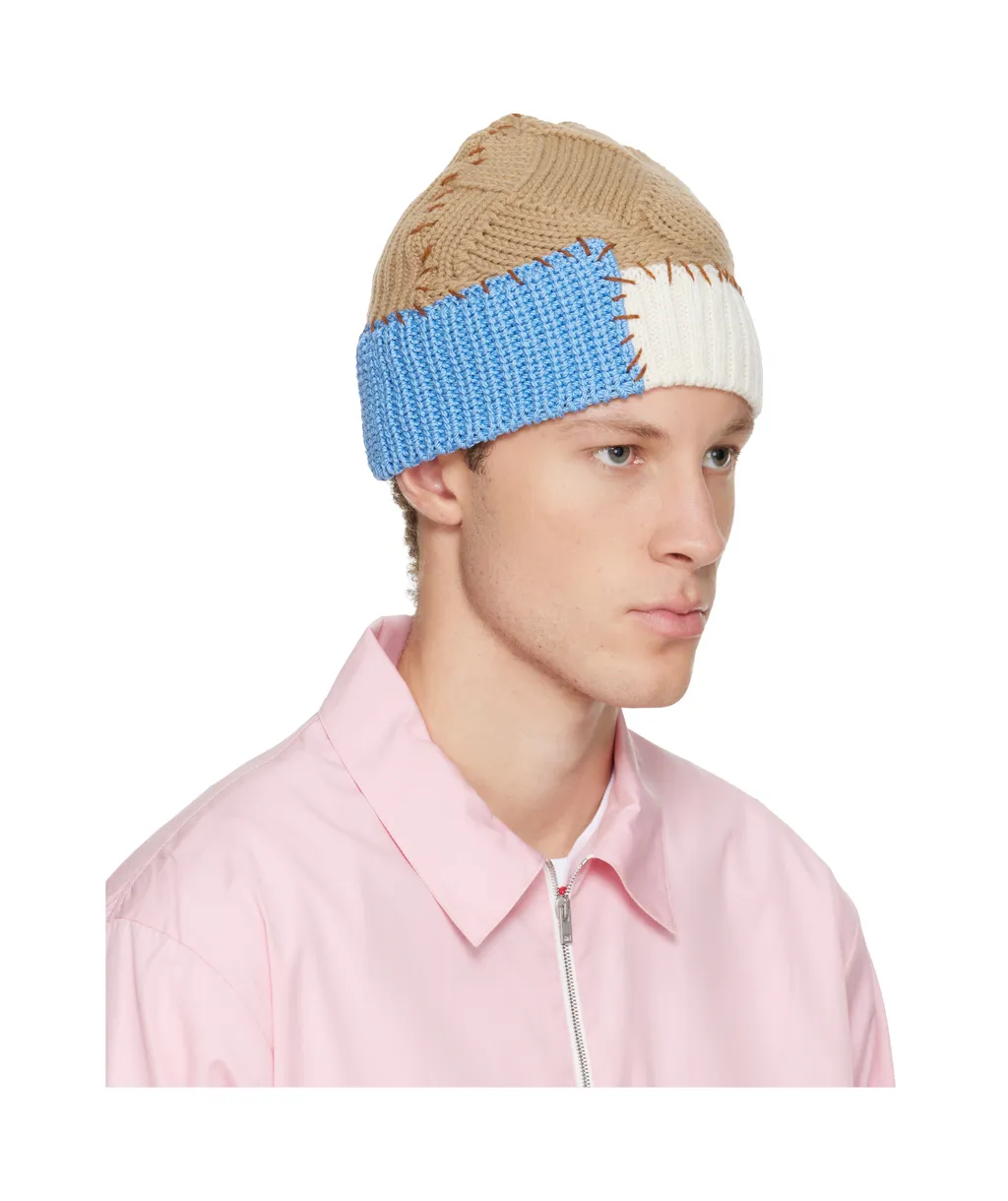 Brown Wool Mixed Knit Beanie With Marni Mending