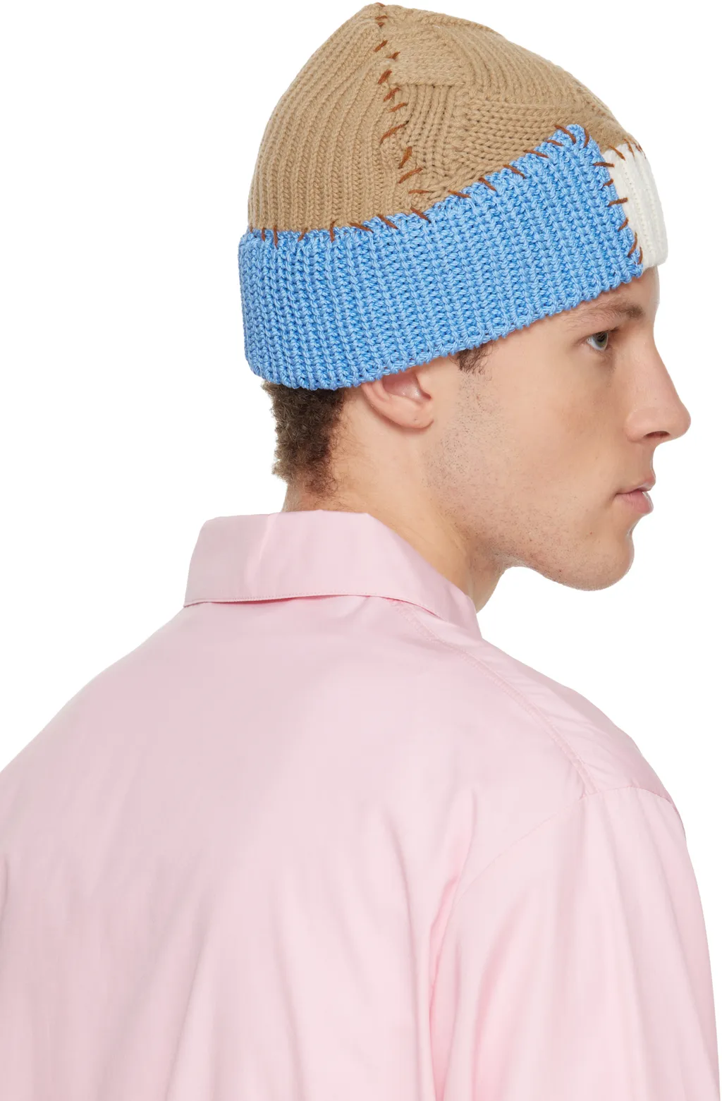 Brown Wool Mixed Knit Beanie With Marni Mending