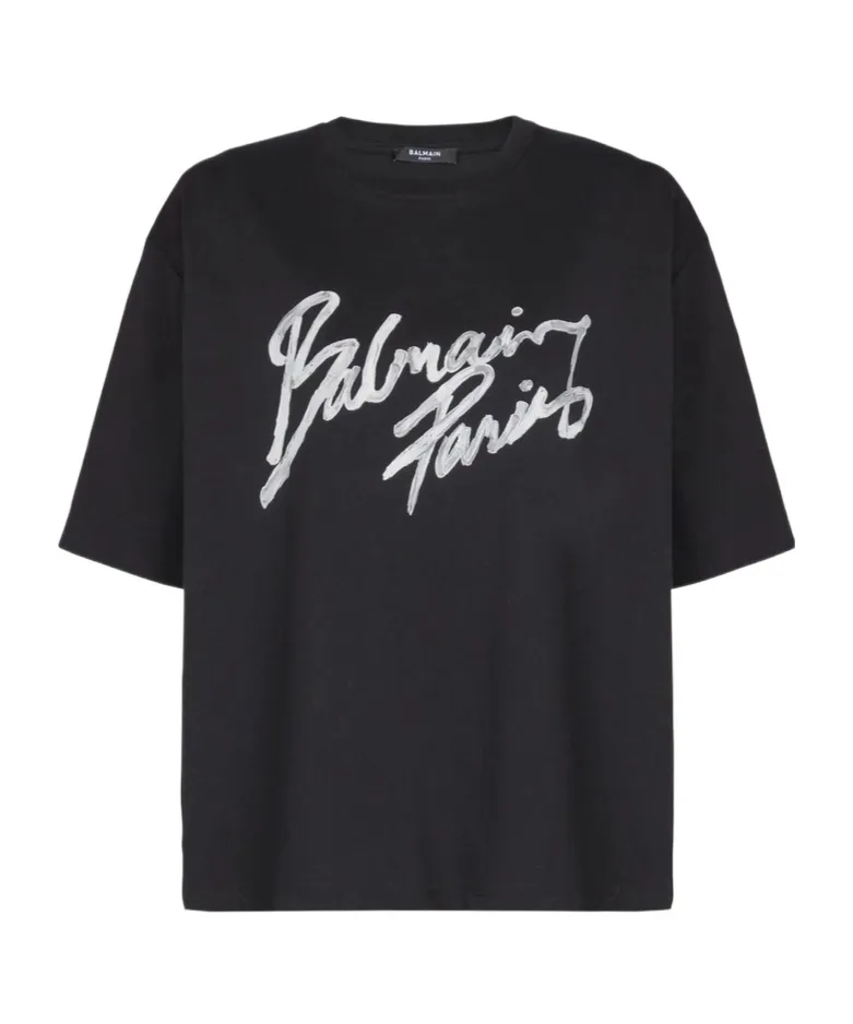 Balmain Logo Brush Print Boxy T-Shirt