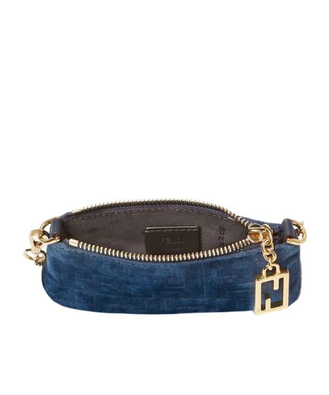 Baguette Pouch Mini Blue Flocked Ff Denim Pouch
