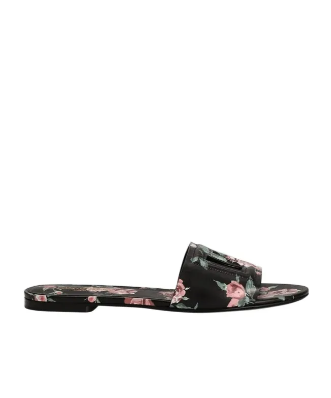 Dolce & Gabbana Rose Printed Flat Slippers