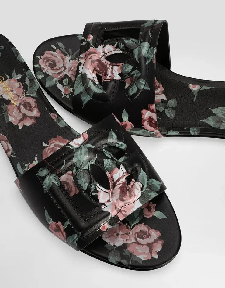 Dolce & Gabbana Rose Printed Flat Slippers