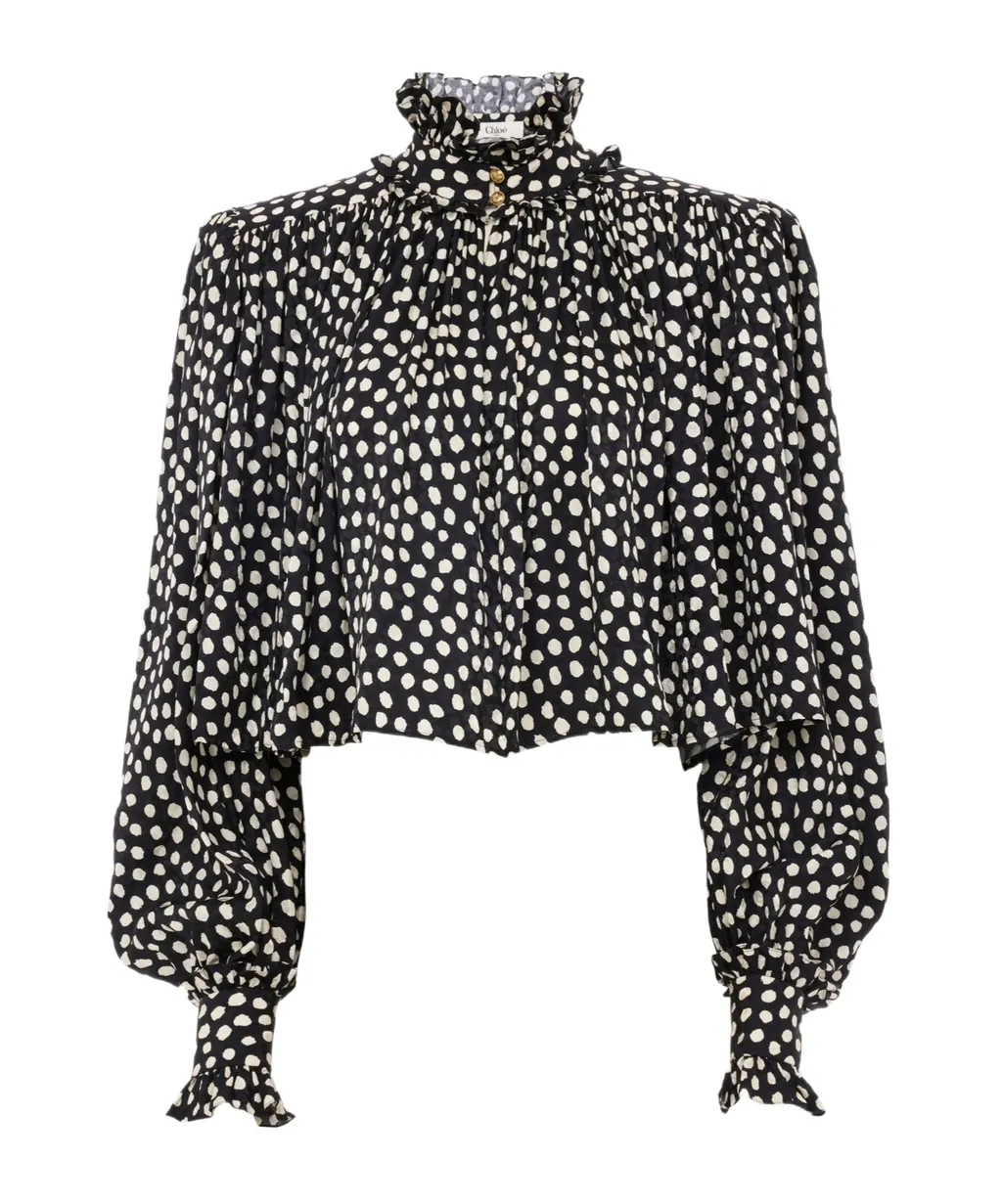 Chloé Maxi Gathered High-Neck Blouse