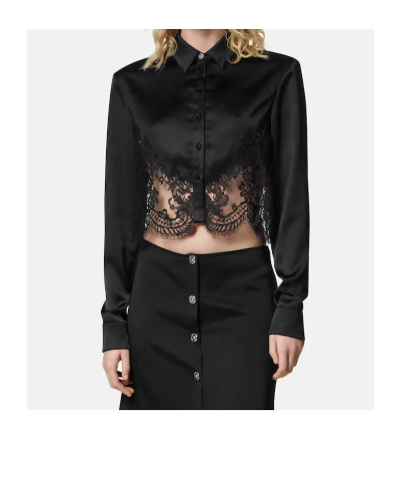 Versace Lace-Trim Satin Cropped Shirt