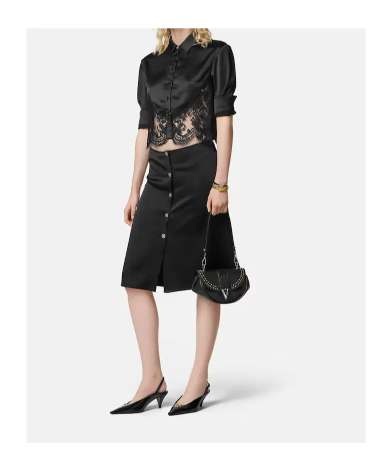 Versace Lace-Trim Satin Cropped Shirt