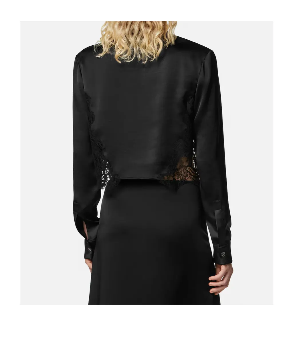 Versace Lace-Trim Satin Cropped Shirt