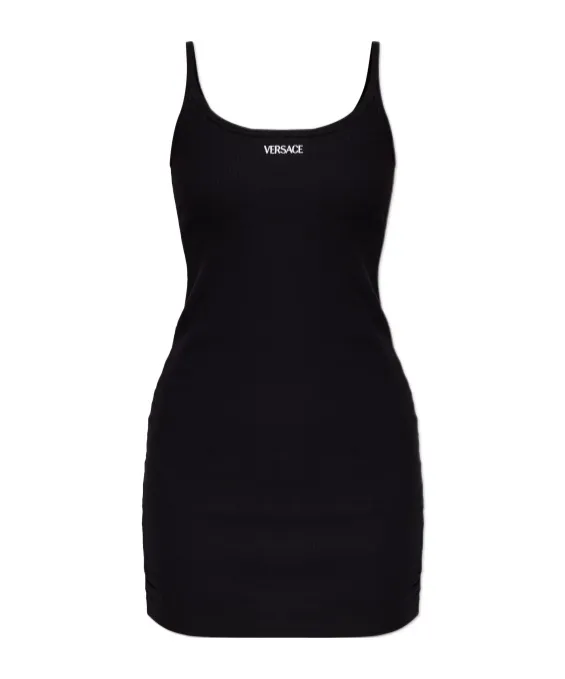 Versace Logo Embroidered Ribbed Mini Dress