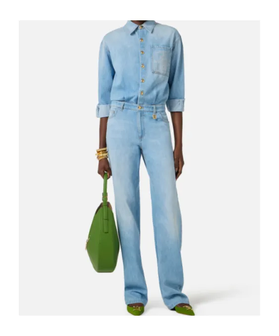 Elisabetta Franchi Lettering Denim Jumpsuit