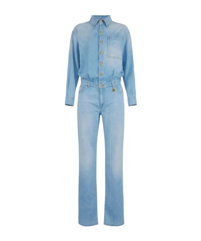 Elisabetta Franchi Lettering Denim Jumpsuit