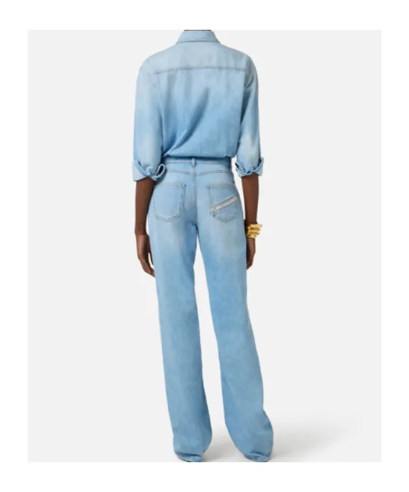 Elisabetta Franchi Lettering Denim Jumpsuit
