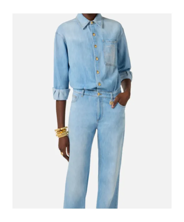 Elisabetta Franchi Lettering Denim Jumpsuit