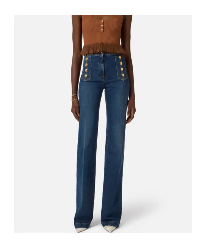 Elisabetta Franchi Palazzo Buttons Jeans