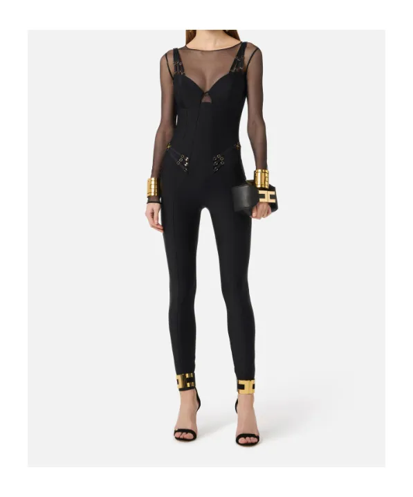 Elisabetta Franchi Tulle Long-Sleeved Jumpsuit