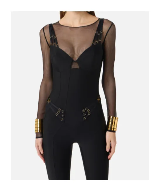 Elisabetta Franchi Tulle Long-Sleeved Jumpsuit