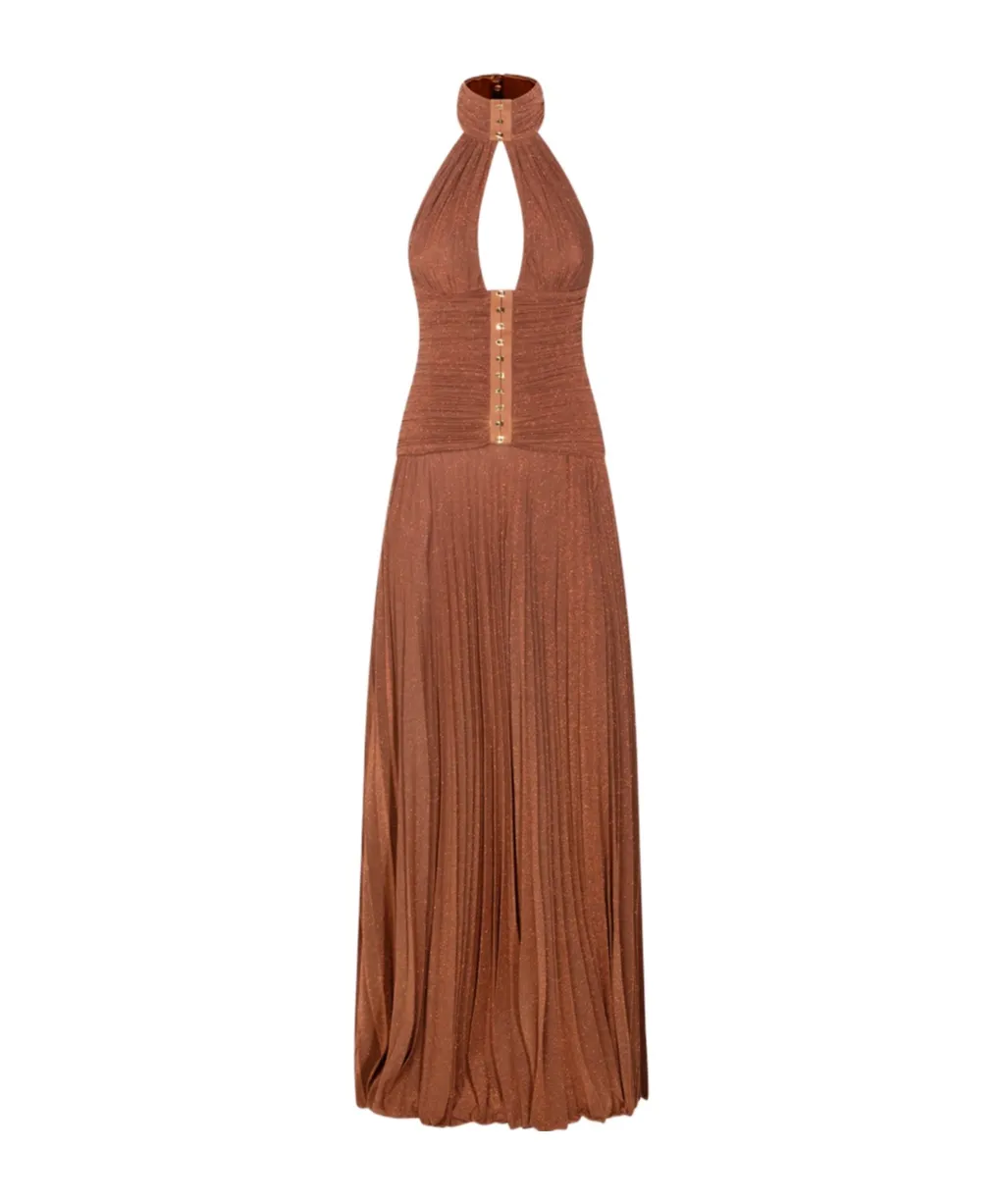 Elisabetta Franchi Lamé-Effect Jersey Red Carpet Dress