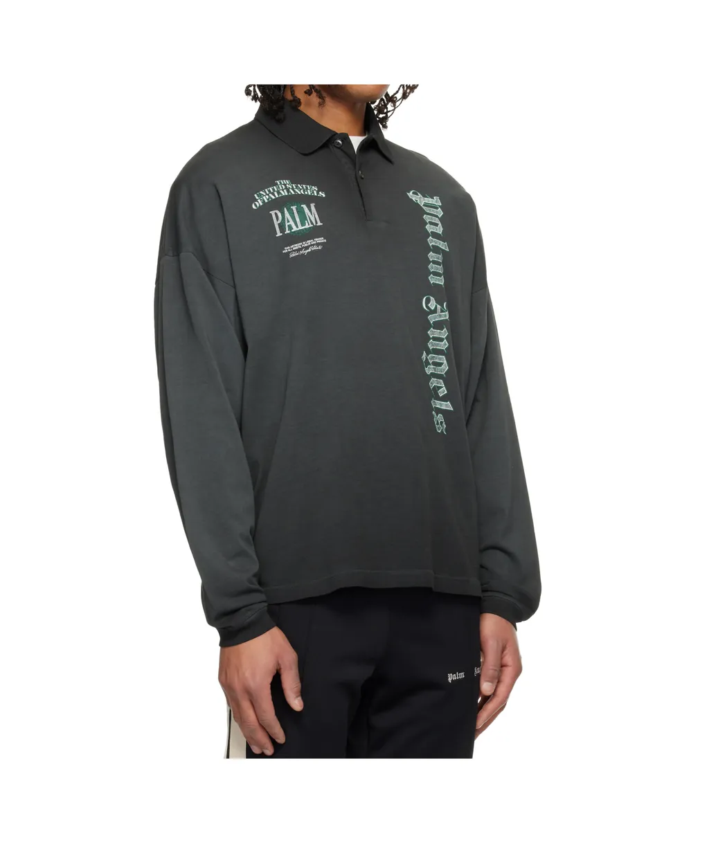 Palm Angels Logo Printed Long-Sleeved Polo Shirt