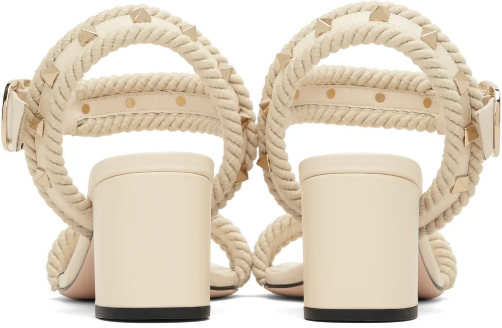 Studded Leather Rope Detail High-Heeled Sandals