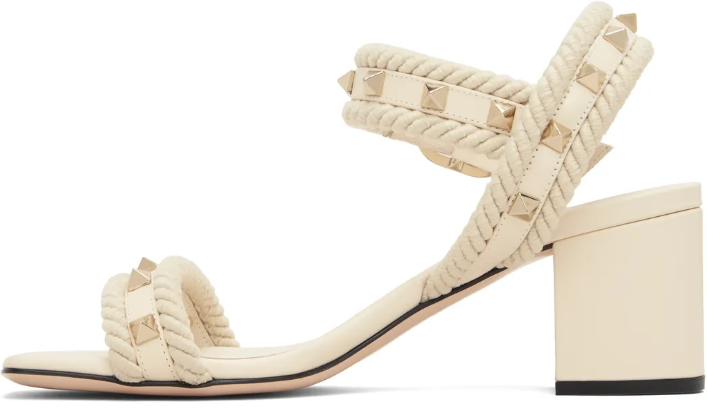 Studded Leather Rope Detail High-Heeled Sandals