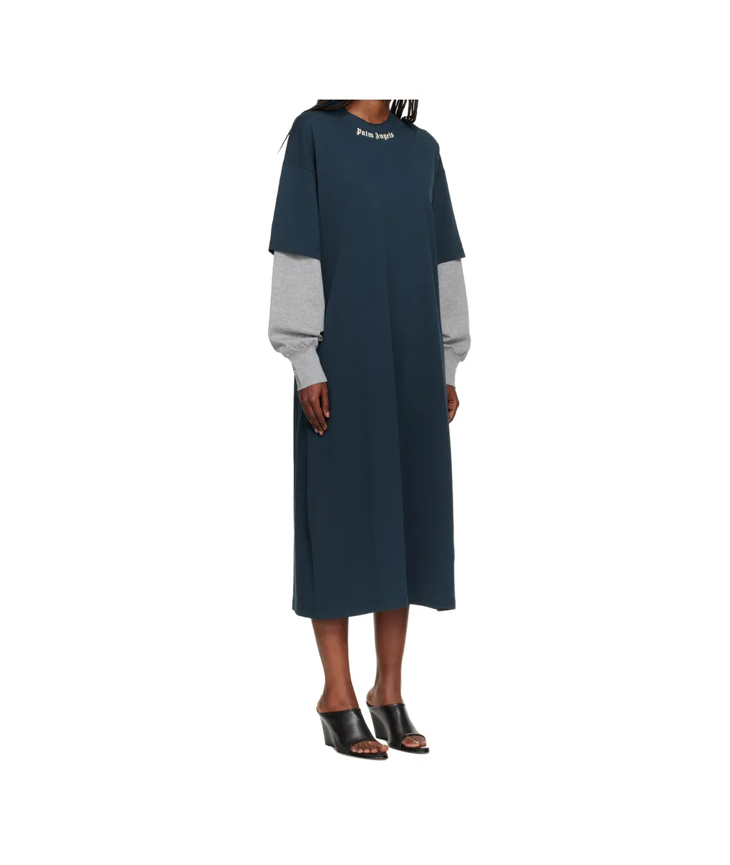 Curved Logo Layered Midi Dress