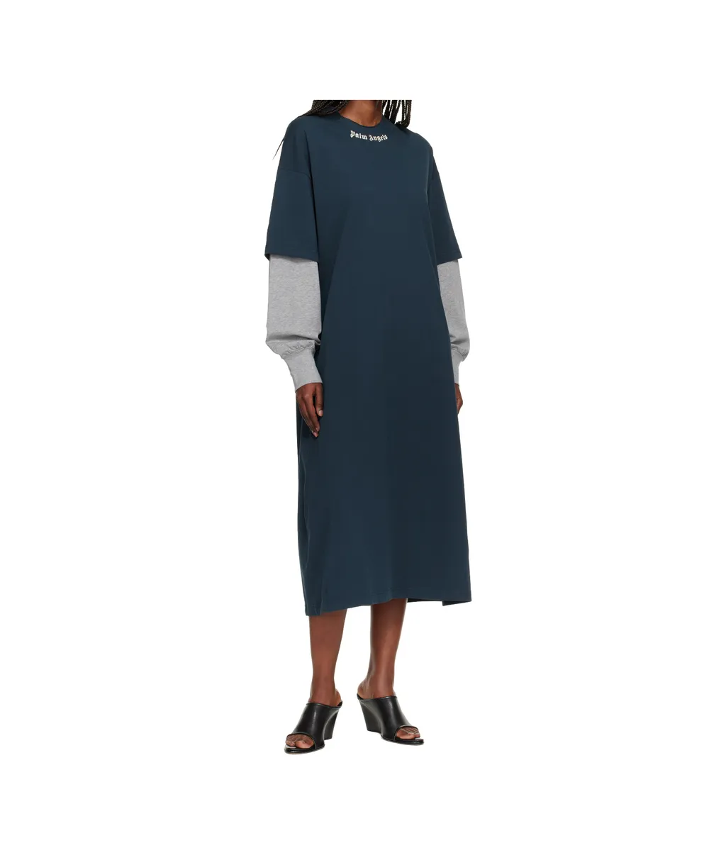 Curved Logo Layered Midi Dress