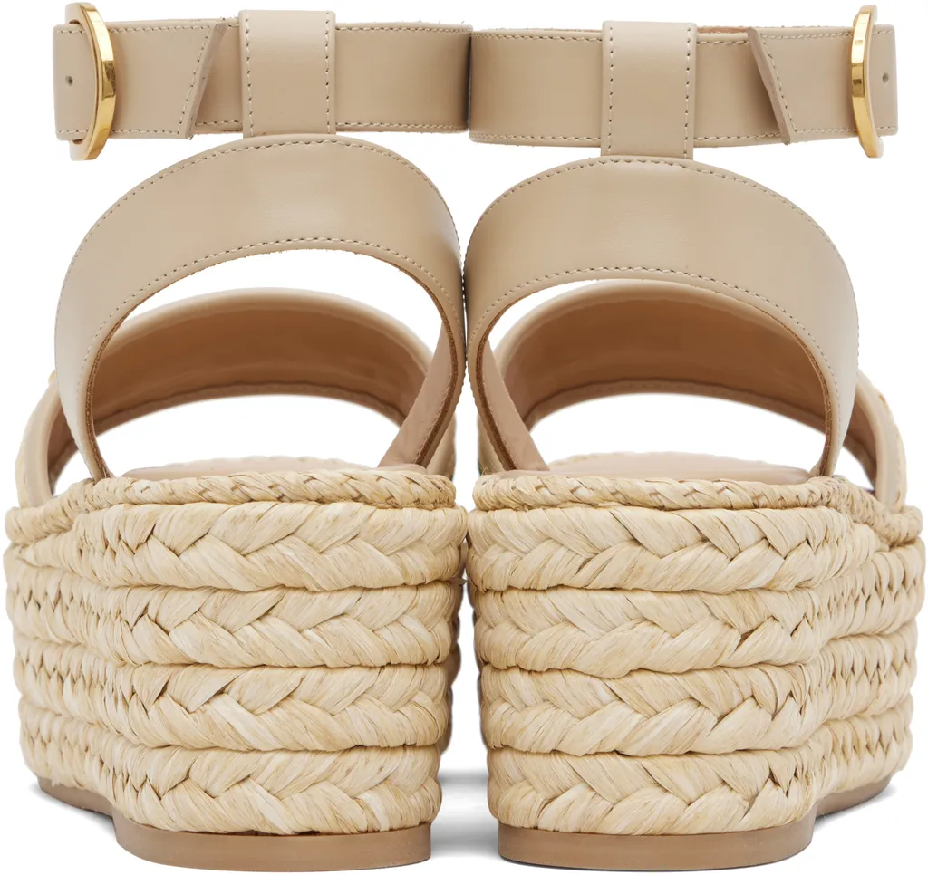 Polished Leather And Woven Raffia Platform Sandals