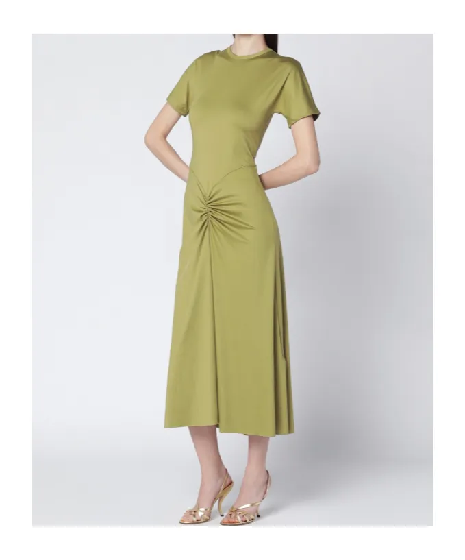 Gathered Waist Midi Dress With Knotted Detail