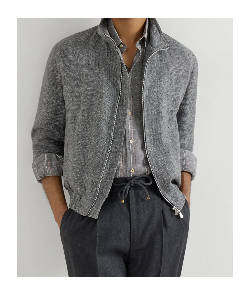 Stand Collar Hopsack Outerwear Jacket