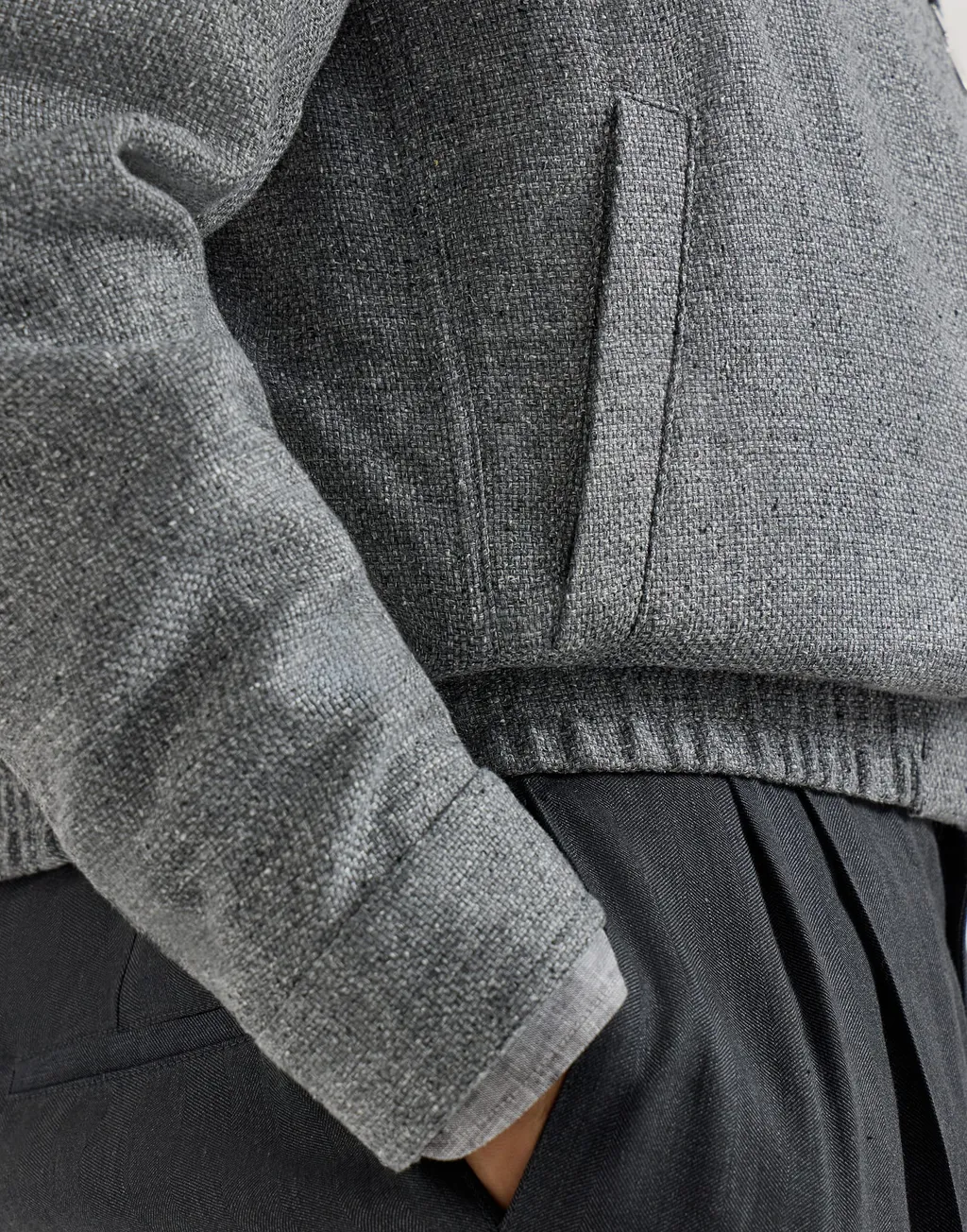 Stand Collar Hopsack Outerwear Jacket