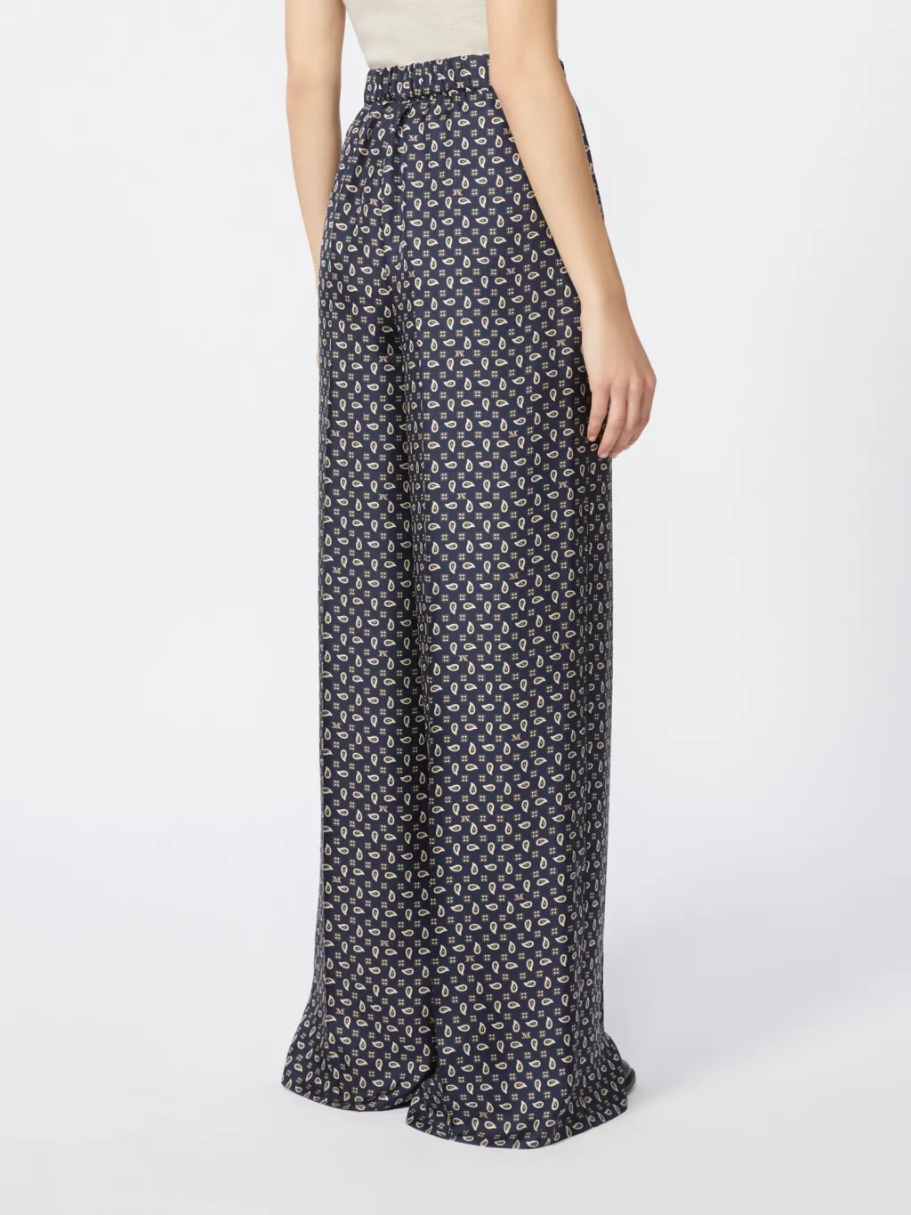 Pantalone In Seta Stampata - Blu Marino
