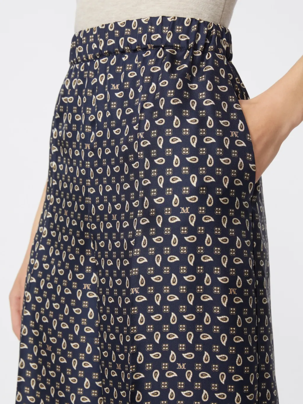 Pantalone In Seta Stampata - Blu Marino