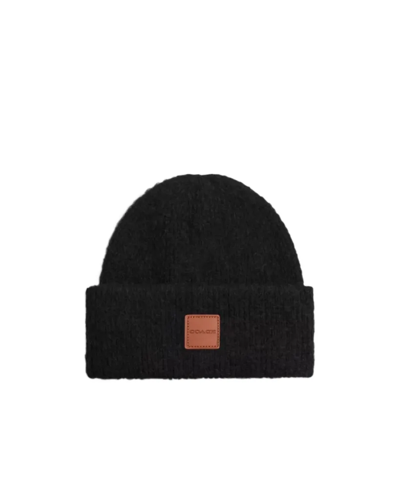 Knit Beanie With Leather Patch