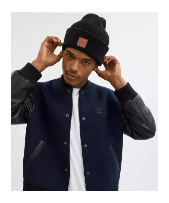 Knit Beanie With Leather Patch
