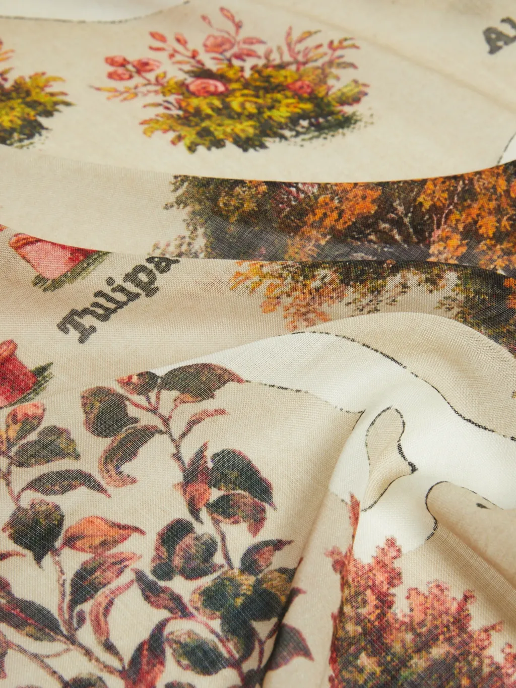 Oversized Scarf In Printed Silk And Wool - Antique Rose