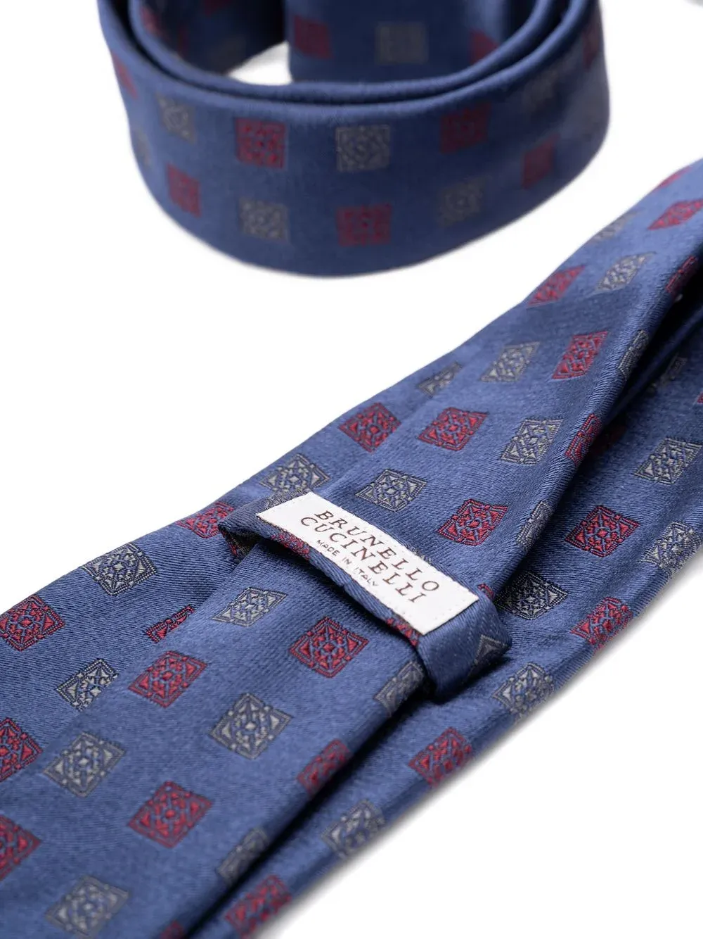 Square-Pattern Silk Tie