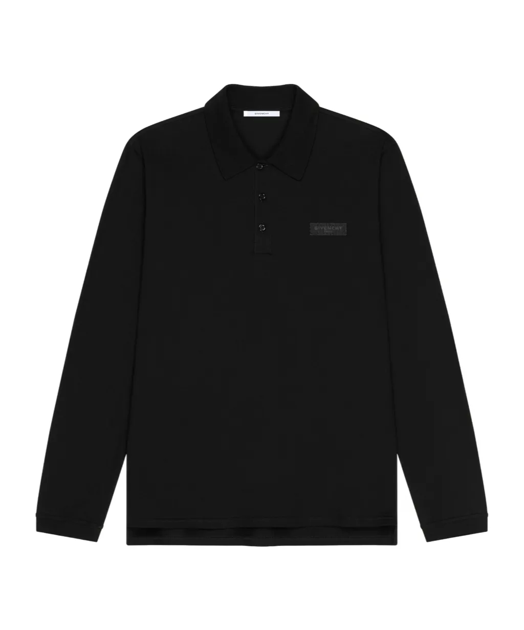 Givenchy Logo Patch Long-Sleeve Polo Shirt