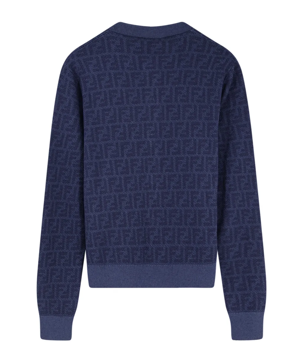 Fendi Ff Jacquard Crewneck Buttoned Cardigan