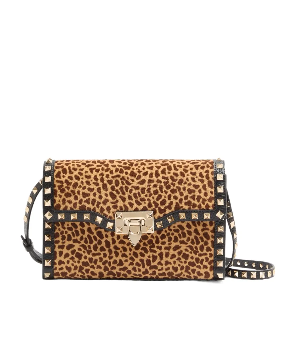 Valentino Garavani Rockstud Small Shoulder Bag In Pony-Effect Calfskin With Animal Print