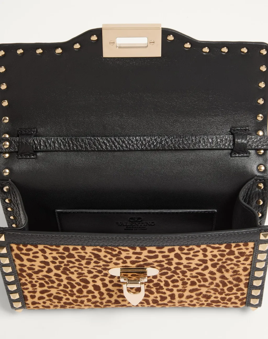 Valentino Garavani Rockstud Small Shoulder Bag In Pony-Effect Calfskin With Animal Print