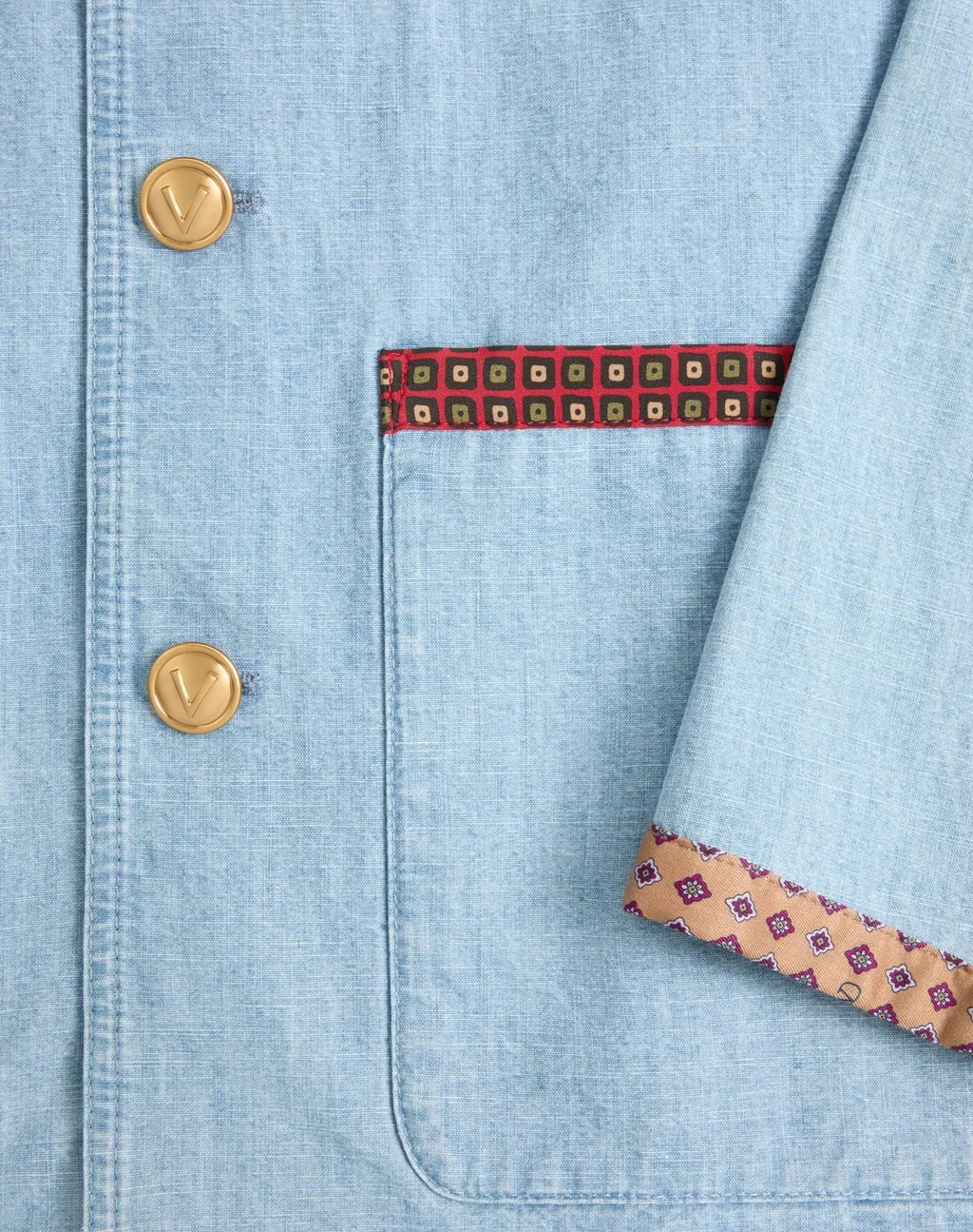 Valentino Denim Safari Jacket With Printed Edges