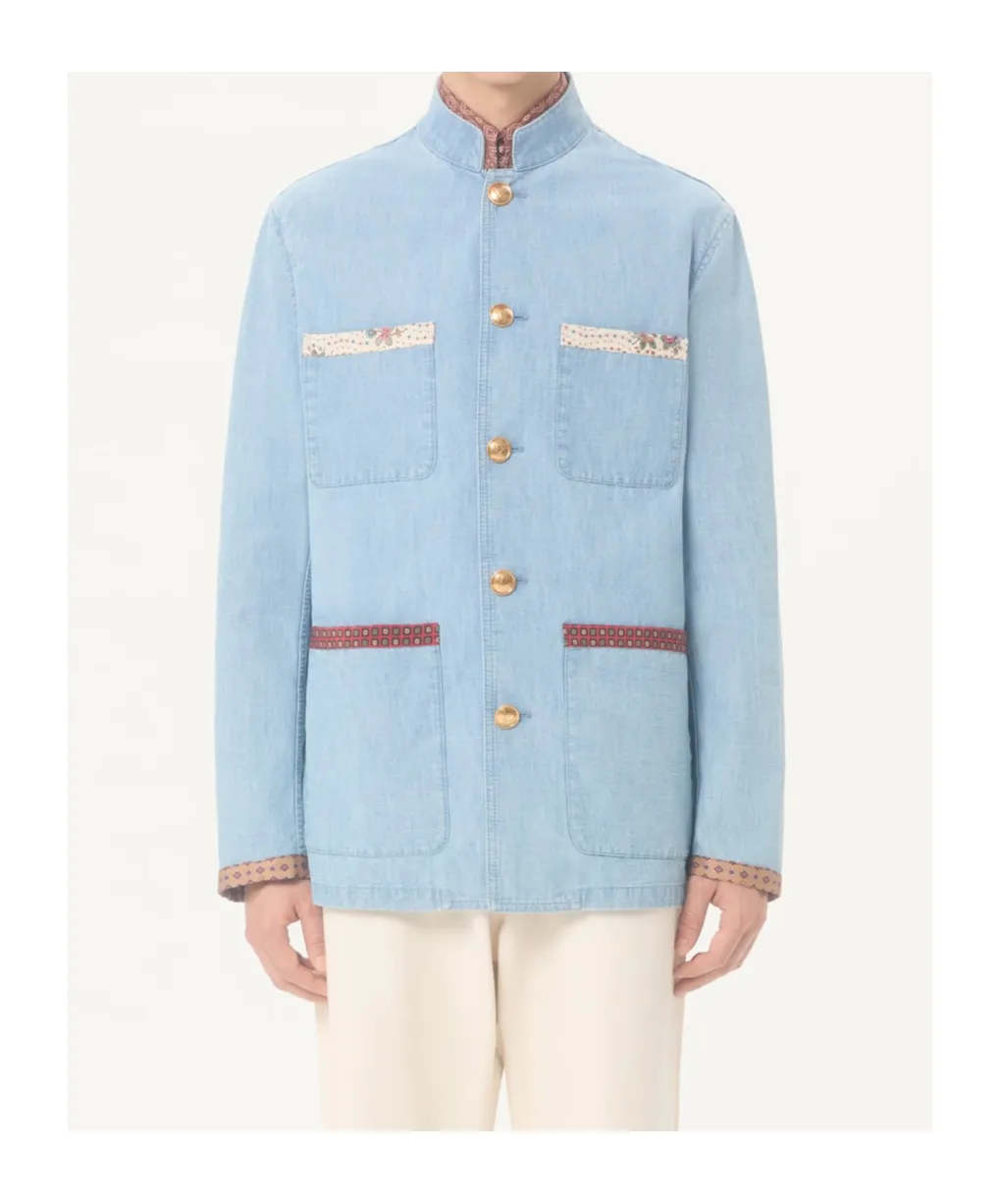 Valentino Denim Safari Jacket With Printed Edges